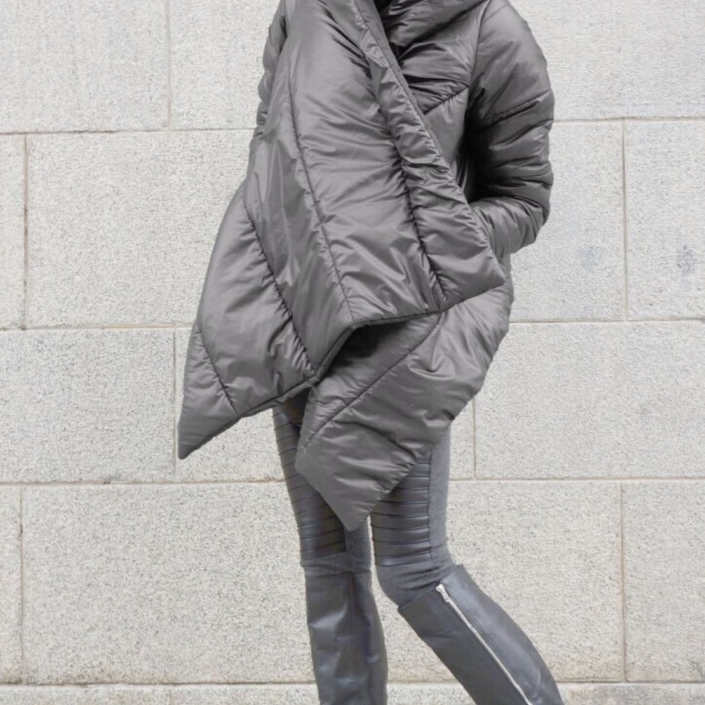 Aakasha handmade astmmetrical dark grey winter puffer jacket from Etsy